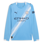 Manchester City home jersey in light blue with diagonal white stripes and sponsor 'Etihad Airways' across the chest.