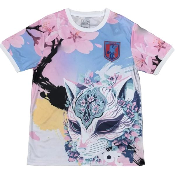 Colorful graphic T-shirt with a stylized fox mask, cherry blossoms, and a Japan IFA badge on the chest.
