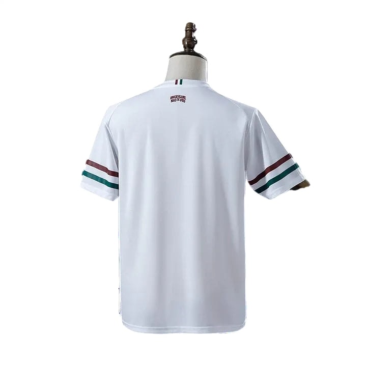 719_1 | UAE SPORT STORE White short-sleeve sports jersey shown from the back on a dress form; sleeves have red and green stripes.