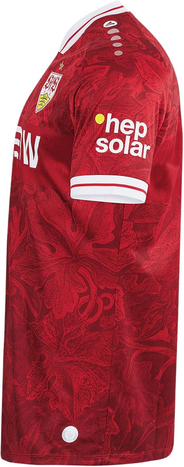 71dXhMoLJ_L._AC_SX679 | UAE SPORT STORE Red football jersey shown from the side, featuring white-trimmed sleeve, a team crest on the chest, and the white 'hep solar' sponsor logo on the front.