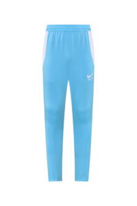 Light blue athletic joggers with white side panels and a white Nike swoosh on the left leg