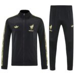 751a6618583291024c9a00872b4a2e61 | UAE SPORT STORE Black track jacket and pants set in black with gold Mexico crest and eagle emblem; gold decorative stripes along sleeves and leg seams, full-zip jacket with elastic cuffs and waistband.