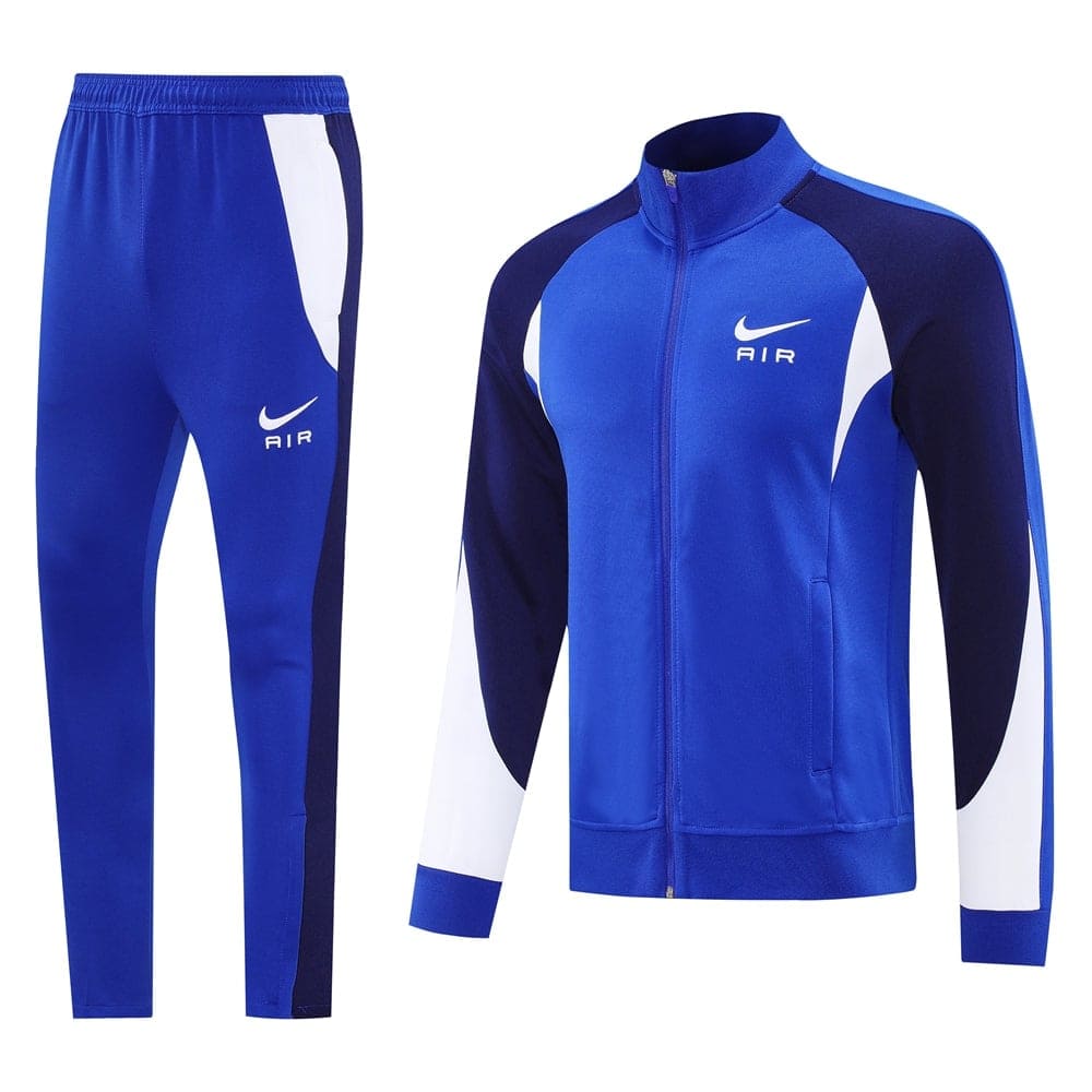 76bfd92d | UAE SPORT STORE Blue Nike Air tracksuit set: zip-front jacket and matching pants with white and dark blue panels, sportswear ensemble