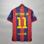 Barcelona soccer jersey with red and blue vertical stripes, Neymar Jr name and number 11 in yellow, UNICEF logo at the bottom.