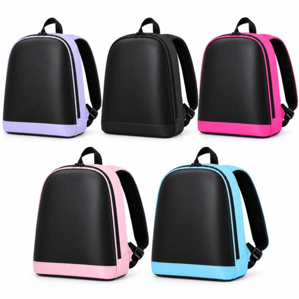 GlowBag 5X kids LED smart backpacks in purple, black, pink, light pink, and blue.