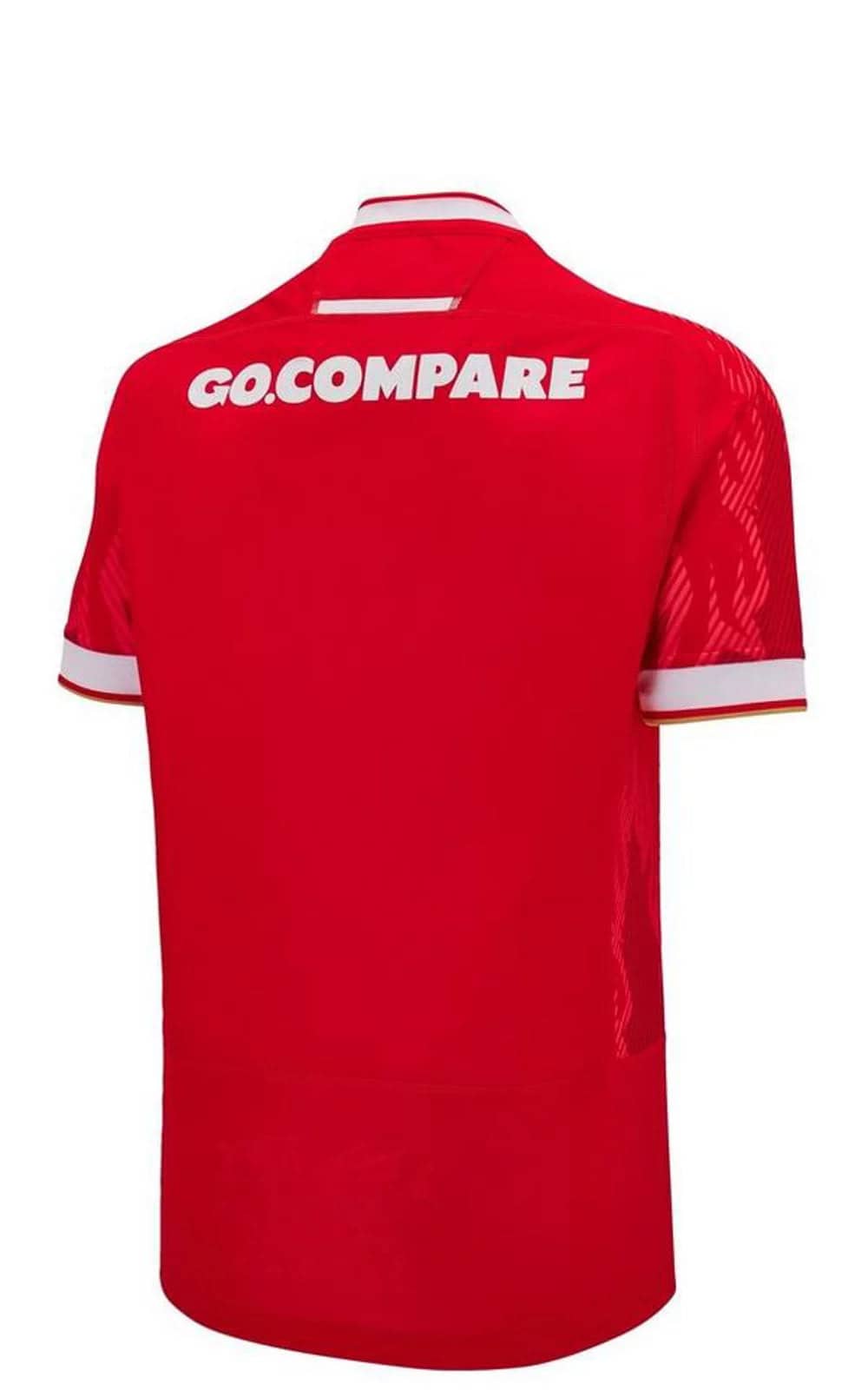 7eb241b53d0028ecfc8bbb4298af0714 | UAE SPORT STORE Back view of a red polo shirt with a white GO COMPARE logo on the upper back area.
