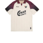 Cream polo jersey with maroon sleeves and multicolor collar trim; front reads 'CYNAR SPRITZ' as sponsor text on chest.