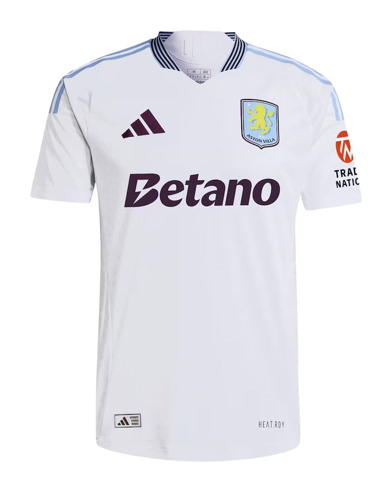 7lJrXUAJOeNdcWg | UAE SPORT STORE White Aston Villa football jersey featuring Betano sponsor, with light blue shoulder stripes and club crest on the chest left of center.
