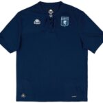 8056072326724-1_lj8ojy2zhvkmwed8 | UAE SPORT STORE Navy blue short-sleeve shirt with white Kappa logos on the chest and a lace-up collar detail, worn as a sports jersey.