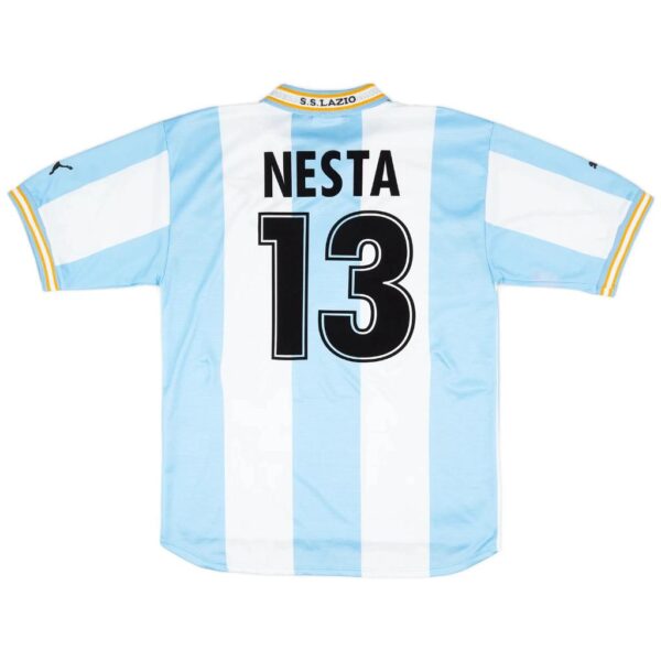Light blue and white striped soccer jersey with 'Nesta' and number 13 on the back