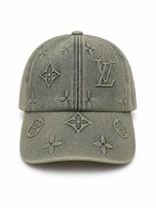 Denim-style baseball cap with an all-over Louis Vuitton monogram pattern in beige tones.