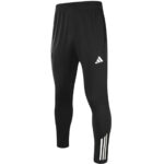 83b7d808-ef8b-4d03-bbe6-1f7269d94972 | UAE SPORT STORE Black Adidas track pants with white logo and three stripes at the lower leg, elastic waistband, full length.