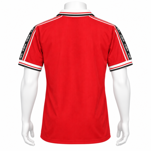 Manchester United classic home jersey 98/99 in red with black and white details.