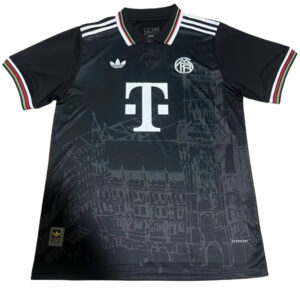 Dark soccer jersey with T-Mobile logo and Adidas stripes, featuring an architectural skyline graphic on the front.