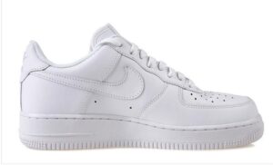 White Nike Air Force 1 low-top sneaker shown in profile against a white background.