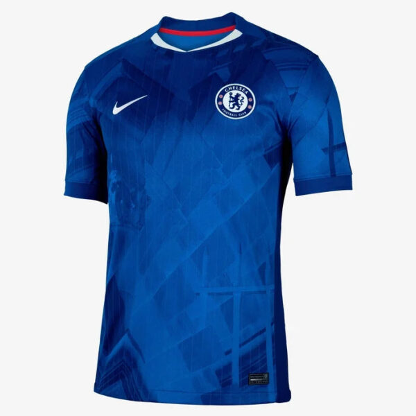 Chelsea FC blue football jersey with Nike swoosh and club crest on chest.