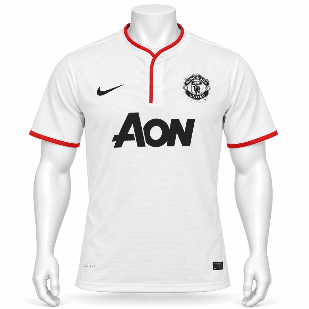 Manchester United home jersey 13/14 with AON logo and club crest.