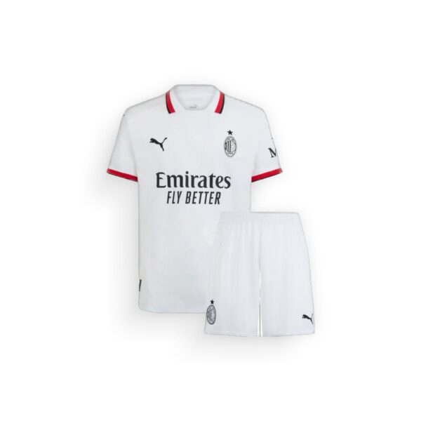 White football jersey with red-trimmed collar, Puma logo, club crest, and Emirates Fly Better sponsor text.