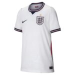 White England national team soccer jersey with crest and navy-red trim near the collar.