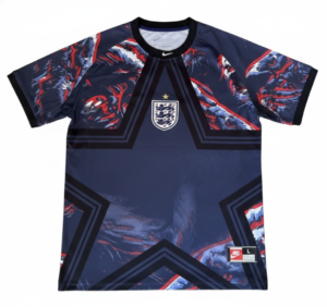 Navy England soccer jersey with a bold geometric star design, featuring the England crest and a small star on the chest.
