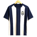 964c5a48-8635-4a78-a925-24e47dc86cc1 | UAE SPORT STORE Navy and white vertical striped soccer jersey on a hanger with a crest on the chest.