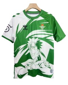 Green and white Naruto-themed jersey with a large front graphic and subtle logos (hummel) on the chest.