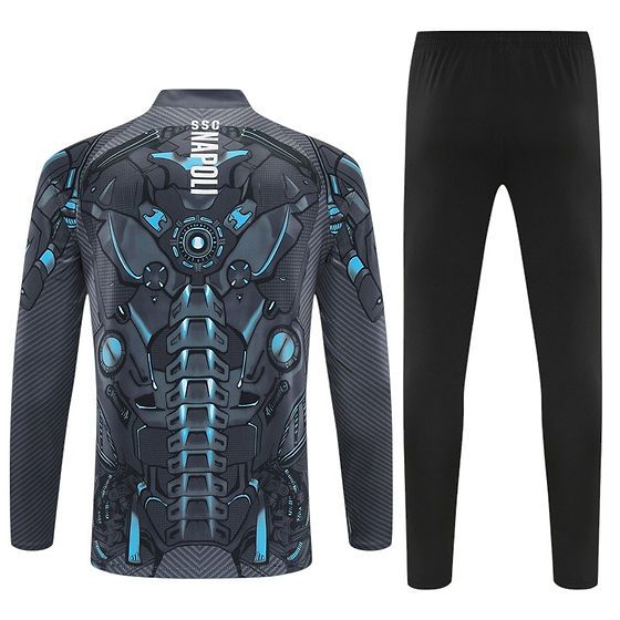 9712ca1f-5316-4f47-8950-1b7bfd79fa3f | UAE SPORT STORE Two-piece athletic outfit: a long-sleeve shirt with a blue-gray sci‑fi robotic design and black pants on the right.