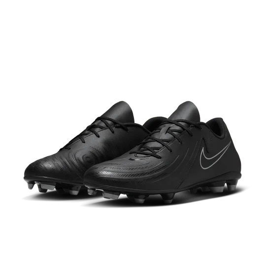 Black Nike soccer cleats with studded sole and subtle textured upper on a white background