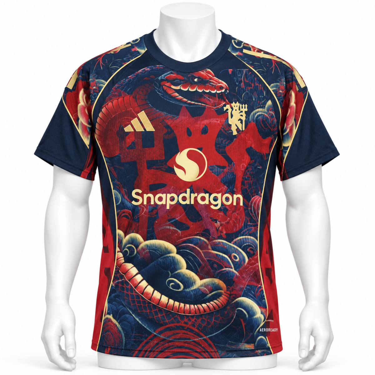 Manchester United snake special edition jersey 2025/26 with dragon design and Snapdragon logo.