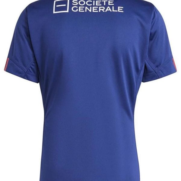 Blue polo shirt with Societe Generale logo on the back.