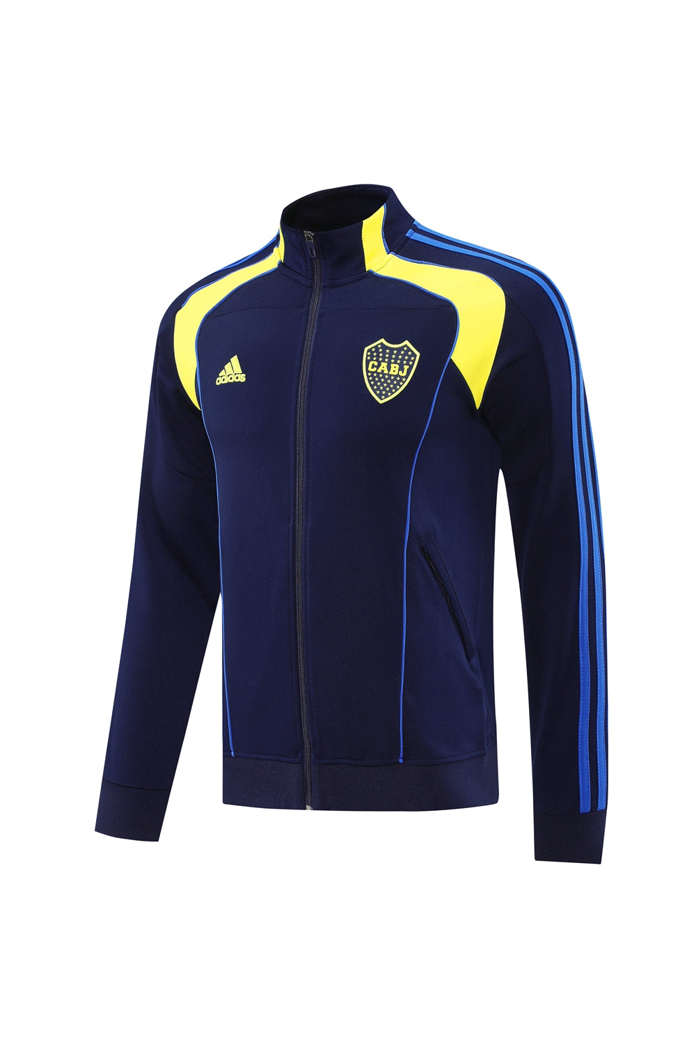 9df98e28 | UAE SPORT STORE Navy blue Adidas track jacket with yellow shoulder panels, full zip, CABJ crest on left chest.