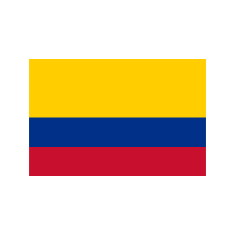 Flag of Colombia: horizontal tricolor with yellow (top half), blue middle band, and red bottom band.