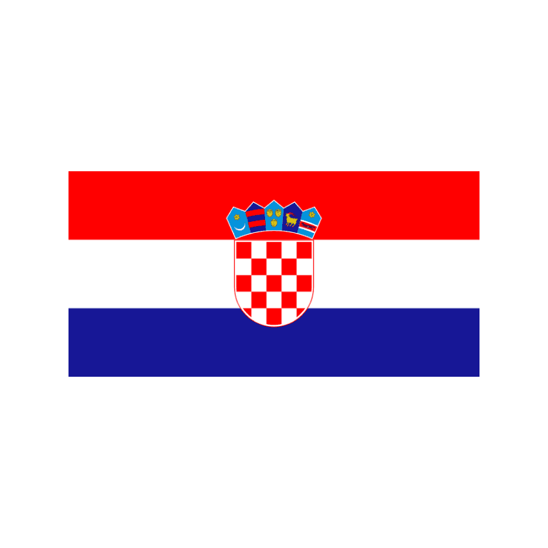 Flag of Croatia: horizontal red, white, and blue stripes with the national coat of arms in the center, featuring a red-and-white checkerboard shield.