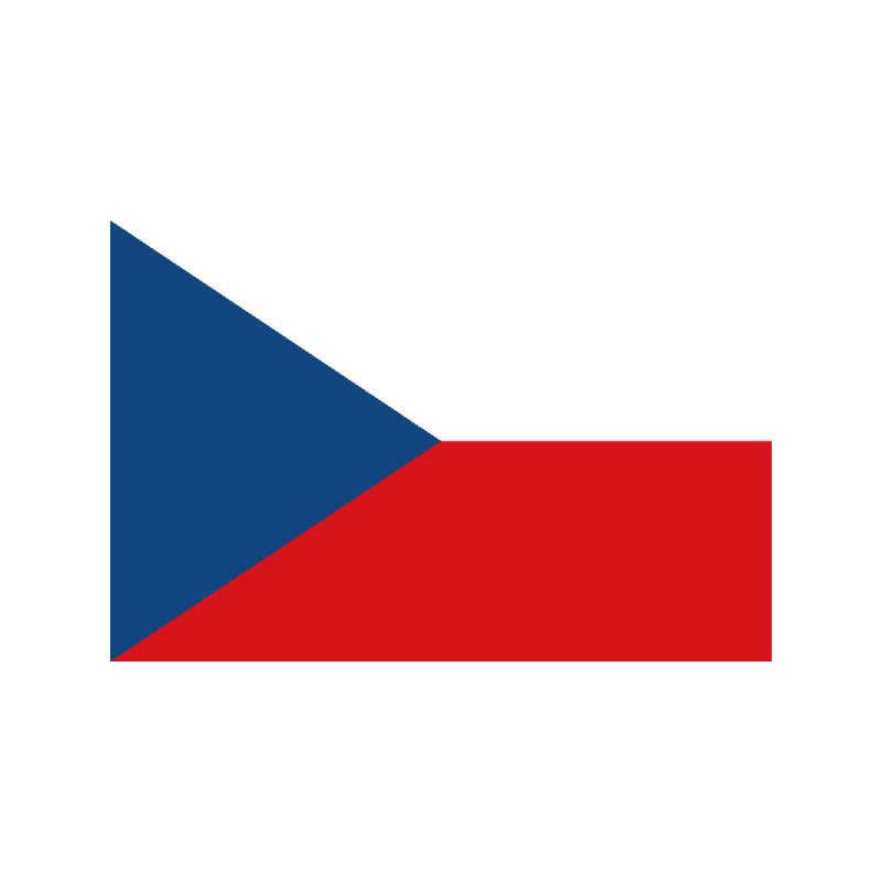 Geometric flag design: a blue left triangle meeting a red rectangle on the right at a central point.