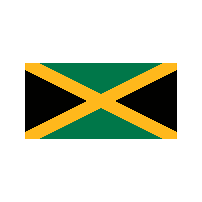 Flag of Jamaica with a gold diagonal cross (saltire) on green and black fields alternating in triangles