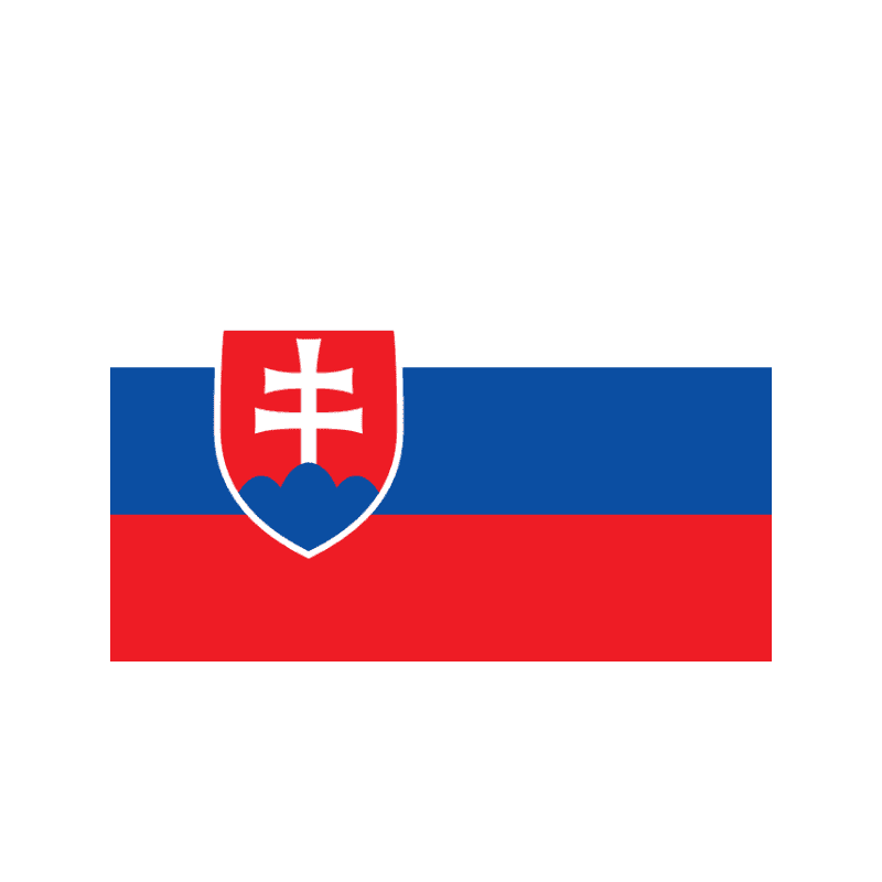 Flag of Slovakia: blue over red horizontal stripes with the national coat of arms (red shield with white double cross) placed toward the hoist.
