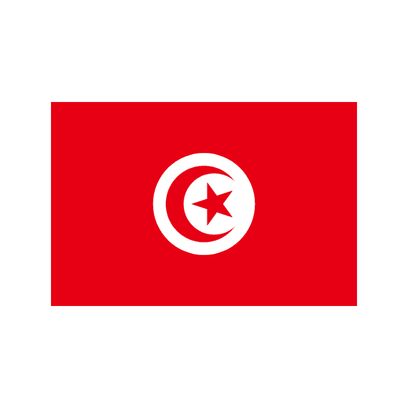 Flag of Tunisia: red field with a white disk containing a red crescent and star