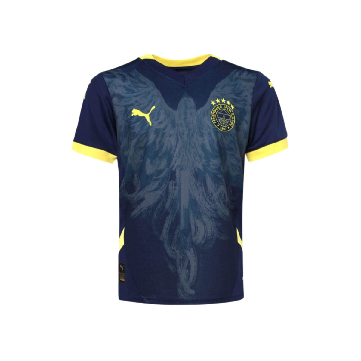 Blue soccer jersey with yellow trim, featuring a crest on the left chest and a yellow Puma logo