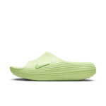 Lime green Nike slip-on running shoe with a ribbed, wave-patterned sole, shown in profile on a white background.