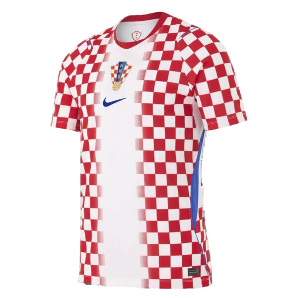 Croatian national football jersey with red-and-white checker pattern and Nike swoosh on the chest. Crest reads HNS above a gold ball on white background.