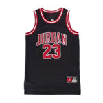 Black basketball jersey with red-white trim, front reads JORDAN 23 in bold letters and numbers