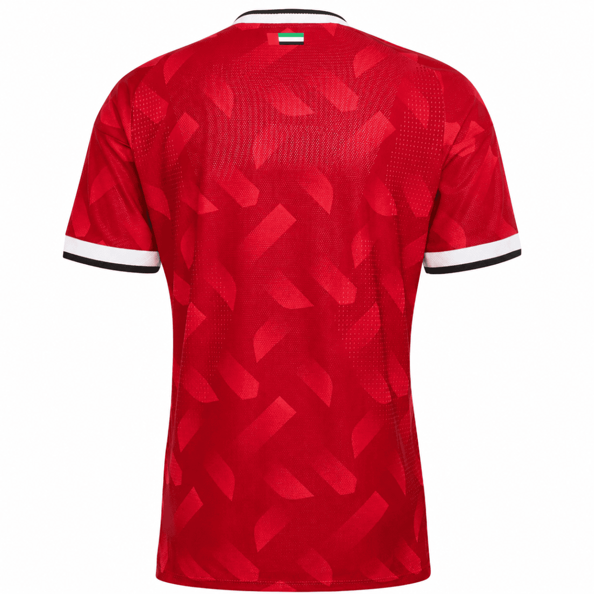 UAE national team away jersey 2026 in red with white and black sleeve accents.