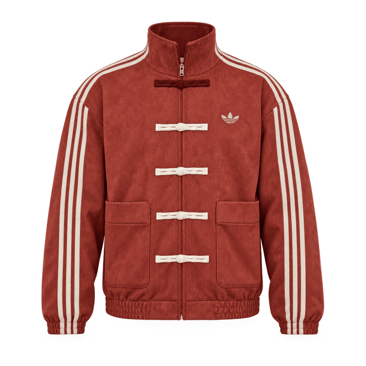 Adidas Chinese Limited Edition casual jacket in brick red with cream details.