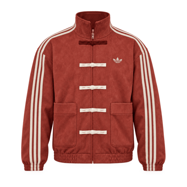 Adidas Chinese Limited Edition casual jacket in brick red with cream details.