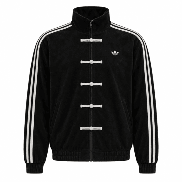 Capture - UAE SPORT STORE Black Adidas casual jacket with white stripes and trefoil logo.