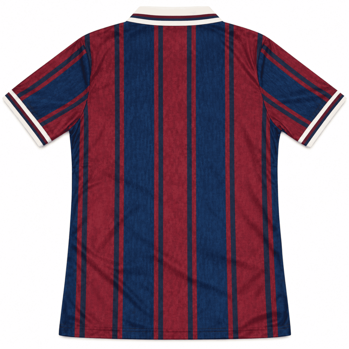 Barcelona 125th anniversary jersey with red and blue vertical stripes.