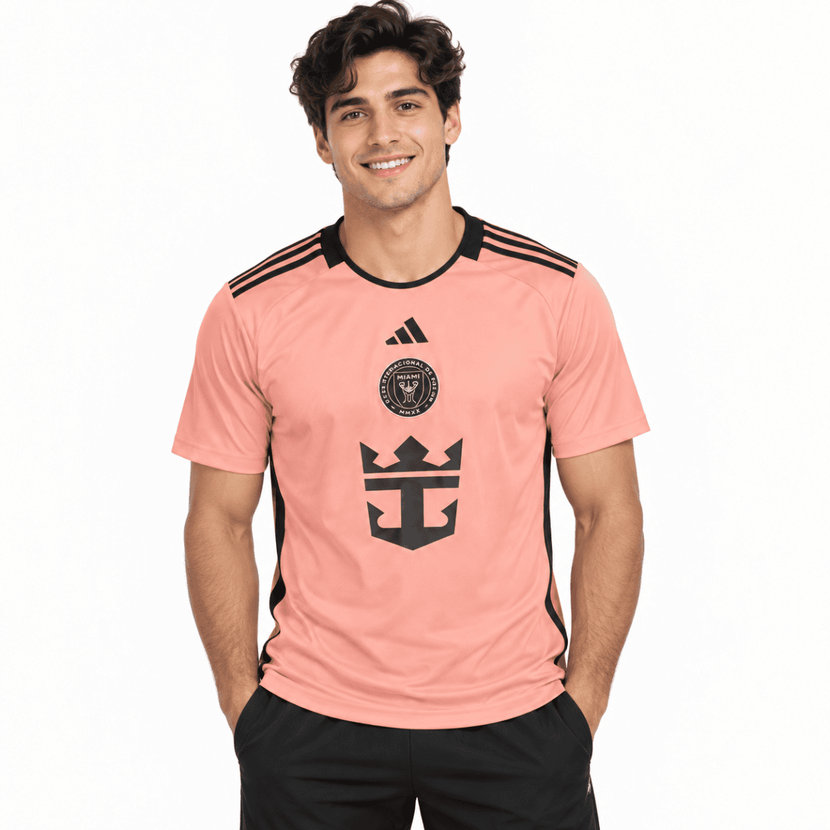 Inter Miami home jersey with Messi 10, pink with black accents, 2024/25 season.