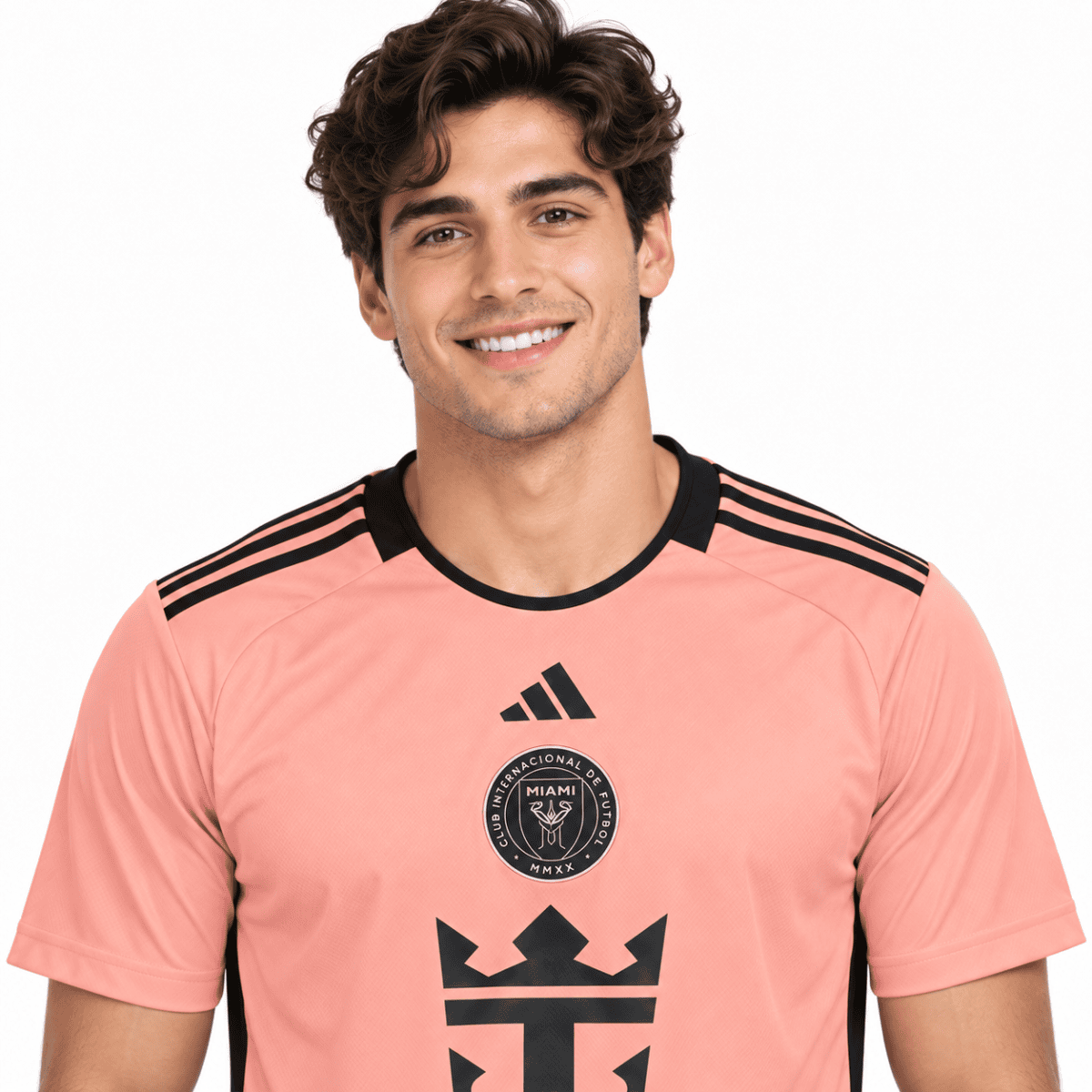 Inter Miami home jersey with Messi 10, pink color, front view.