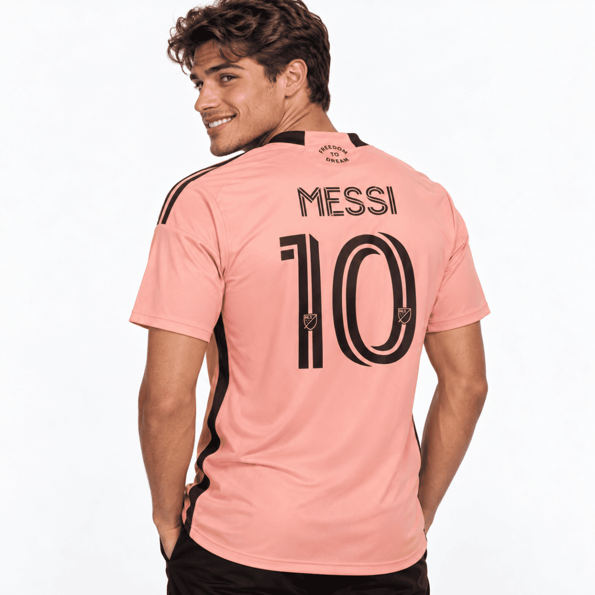 Inter Miami Messi 10 jersey 2024/25 pink home kit back view.