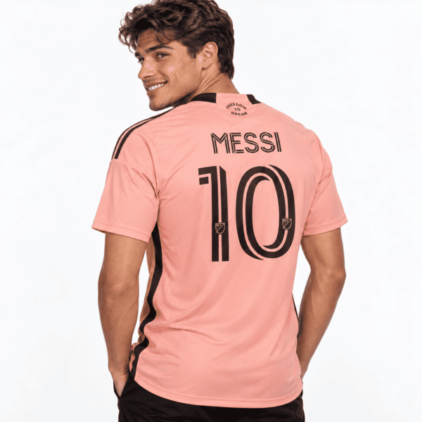 Inter Miami Messi 10 jersey 2024/25 pink home kit back view.
